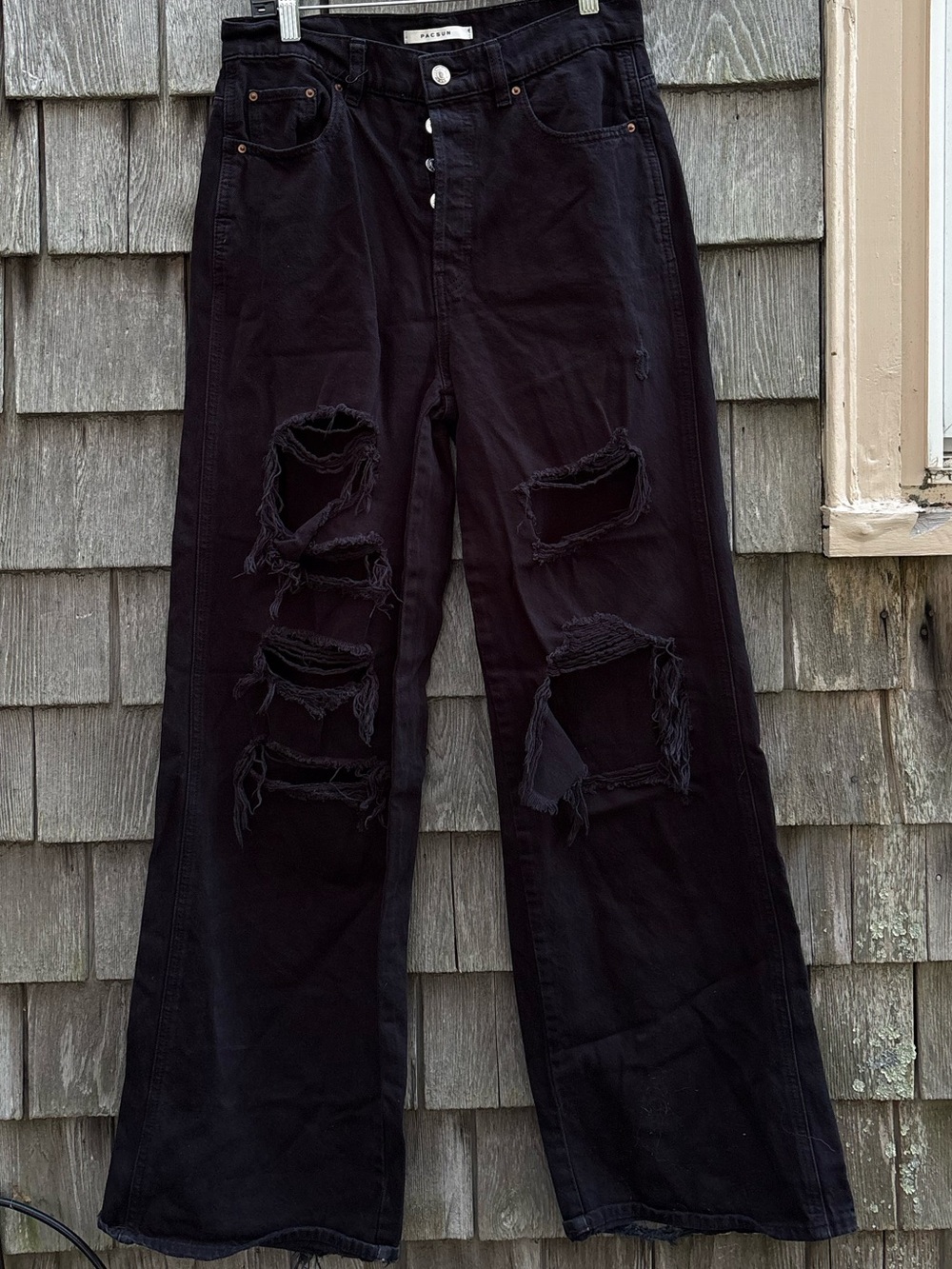 PacSun Black Distressed High-Rise Wide Leg Jeans
